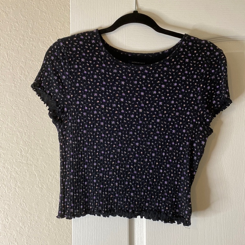 American Eagle Black Floral Top